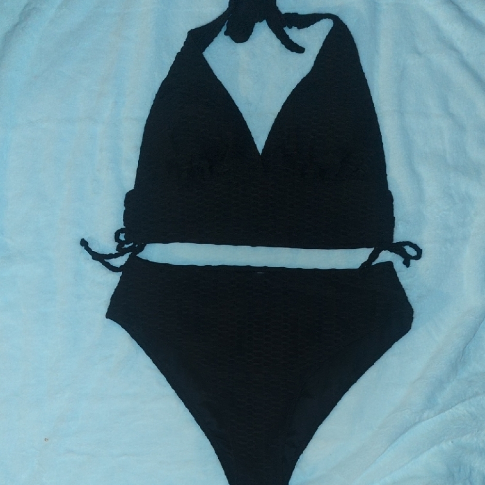 Shein Elegant Black Halter Bikini Set